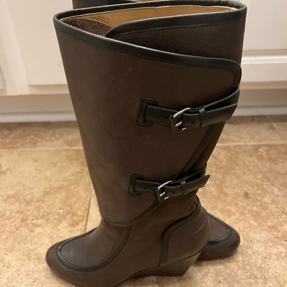 Balenciaga leather wedge brown boots